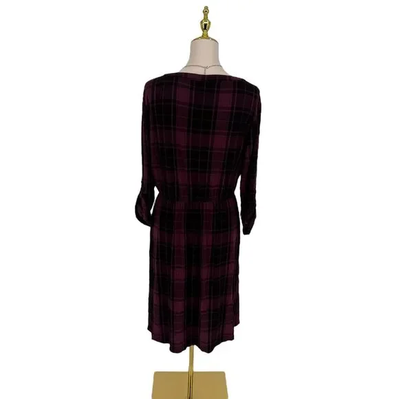 Torrid Plaid Jersey Shirt Dress 2X 18 20 Burgundy Black Pocket Button NO BELT - Picture 11 of 14